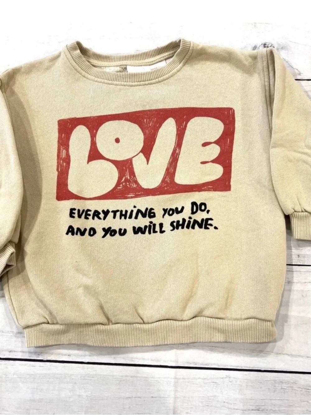 Zara Kid’s Cream Sweatshirt with Pink 'LOVE' Graphic